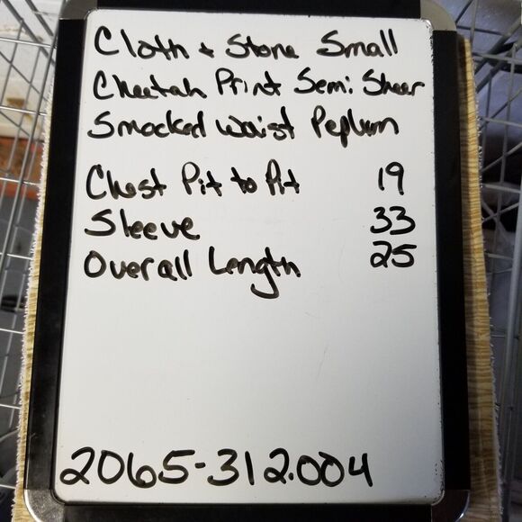 Cloth & Stone Small Top Sheer Leopard Long Sleeve Shirt Smocked Waist & Wrist - Picture 10 of 10